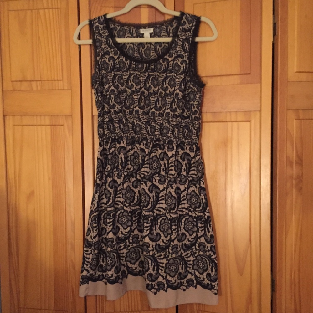 Rodarte tan and black floral lace print dress